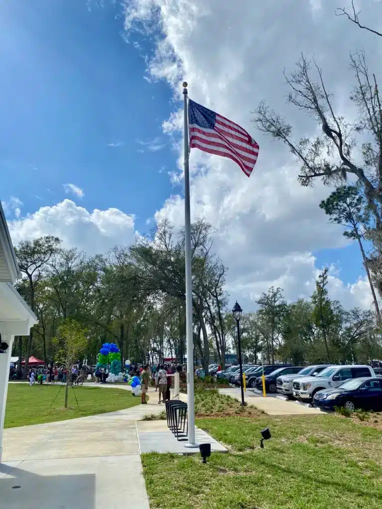 Flag pole and parking lot